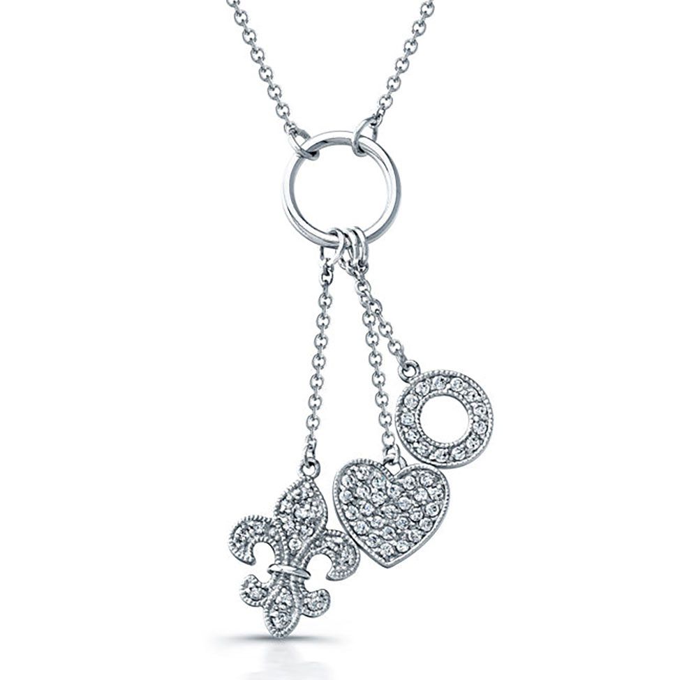 Dazzlers Sterling Silver Rhodium Plated and CZ Fleur De Lis, Heart, and Circle Necklace, MPN: DBN20…