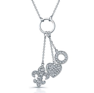 Dazzlers Sterling Silver Rhodium Plated and CZ Fleur De Lis, Heart, and Circle Necklace, MPN: DBN20…