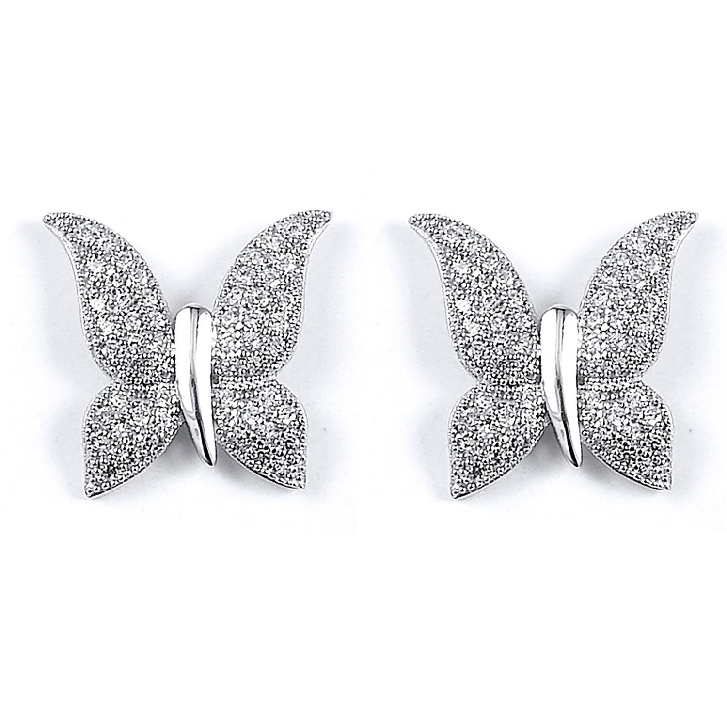 Dazzlers Sterling Silver Rhodium Plated and CZ Butterfly Stud Earrings, MPN: DME-244