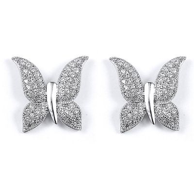 Dazzlers Sterling Silver Rhodium Plated and CZ Butterfly Stud Earrings, MPN: DME-244
