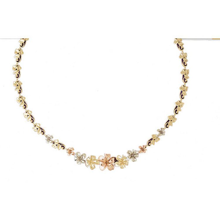 Dazzlers 14k Tri-Color Gold Plumeria Necklace, MPN: DZ-12077