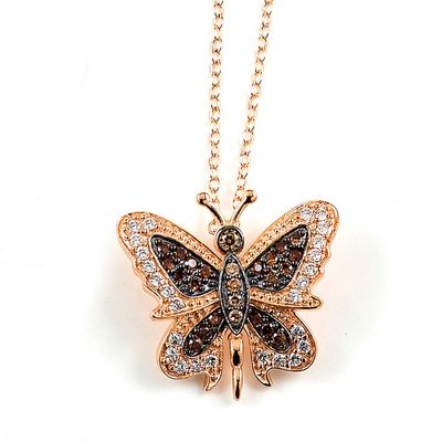 Dazzlers Sterling Silver Rose Gold Plated with Black and White CZ Butterfly Necklace, MPN: DBN12688R