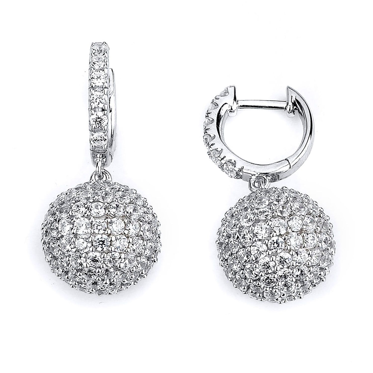 Dazzlers Sterling Silver Rhodium Plated and micro-pave CZ Ball Dangle Earrings, MPN: DCE-121