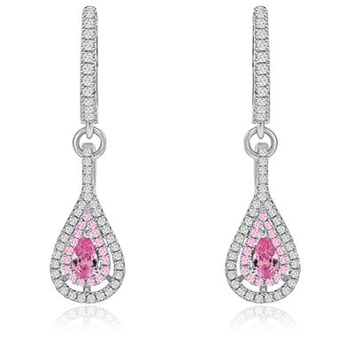 Dazzlers Sterling Silver Rhodium Plated with Simulated Gemstone with CZ Teardrop Dangle Earrings, M…