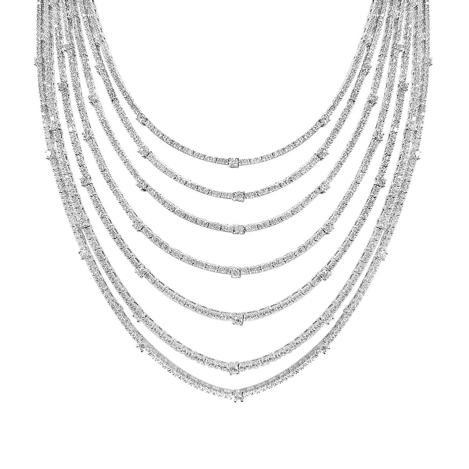 Dazzlers Sterling Silver Rhodium Plated and 7 layer of CZ Necklace, MPN: DCN-613
