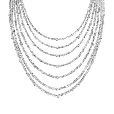Dazzlers Sterling Silver Rhodium Plated and 7 layer of CZ Necklace, MPN: DCN-613
