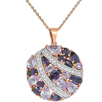Dazzlers Sterling Silver Rose Gold Plated with Multi-Color CZ Necklace, MPN: DSP-806P