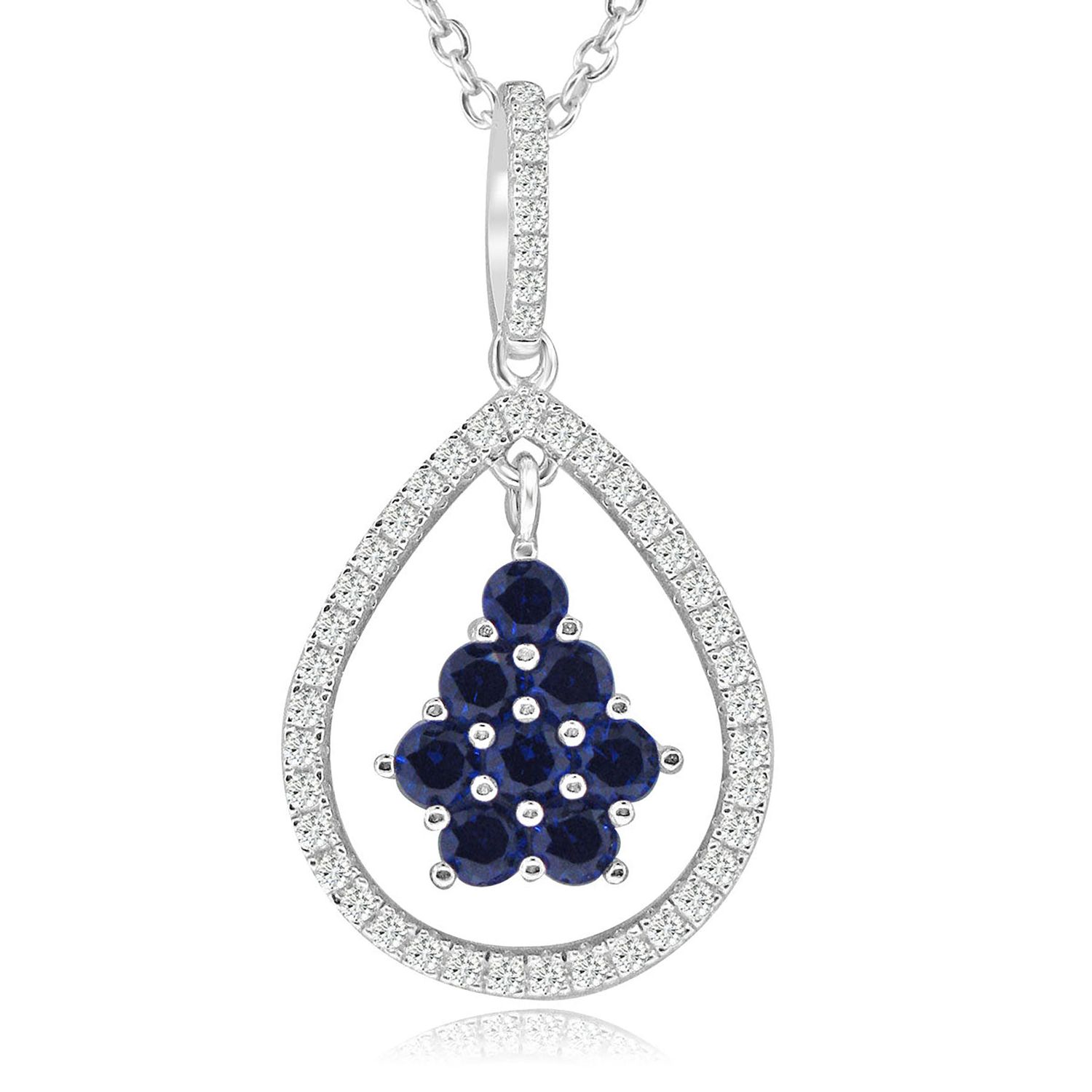 Dazzlers Sterling Silver Rhodium Plated with Simulated Sapphire and CZ Teardrop Necklace, MPN: DYN-…