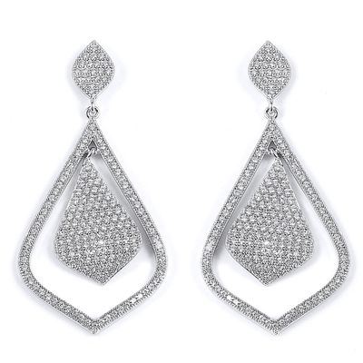 Dazzlers Sterling Silver Rhodium Plated and CZ Dangle Earrings, MPN: DME-232