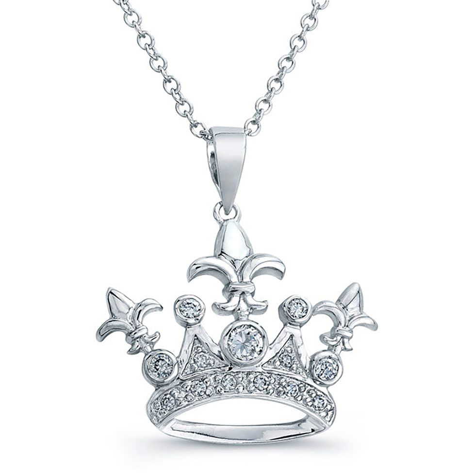 Dazzlers Sterling Silver Rhodium Plated and CZ Crown Necklace, MPN: DBN7130