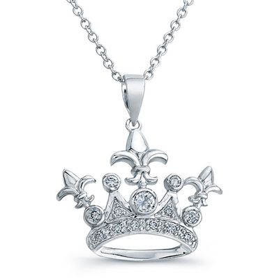 Dazzlers Sterling Silver Rhodium Plated and CZ Crown Necklace, MPN: DBN7130