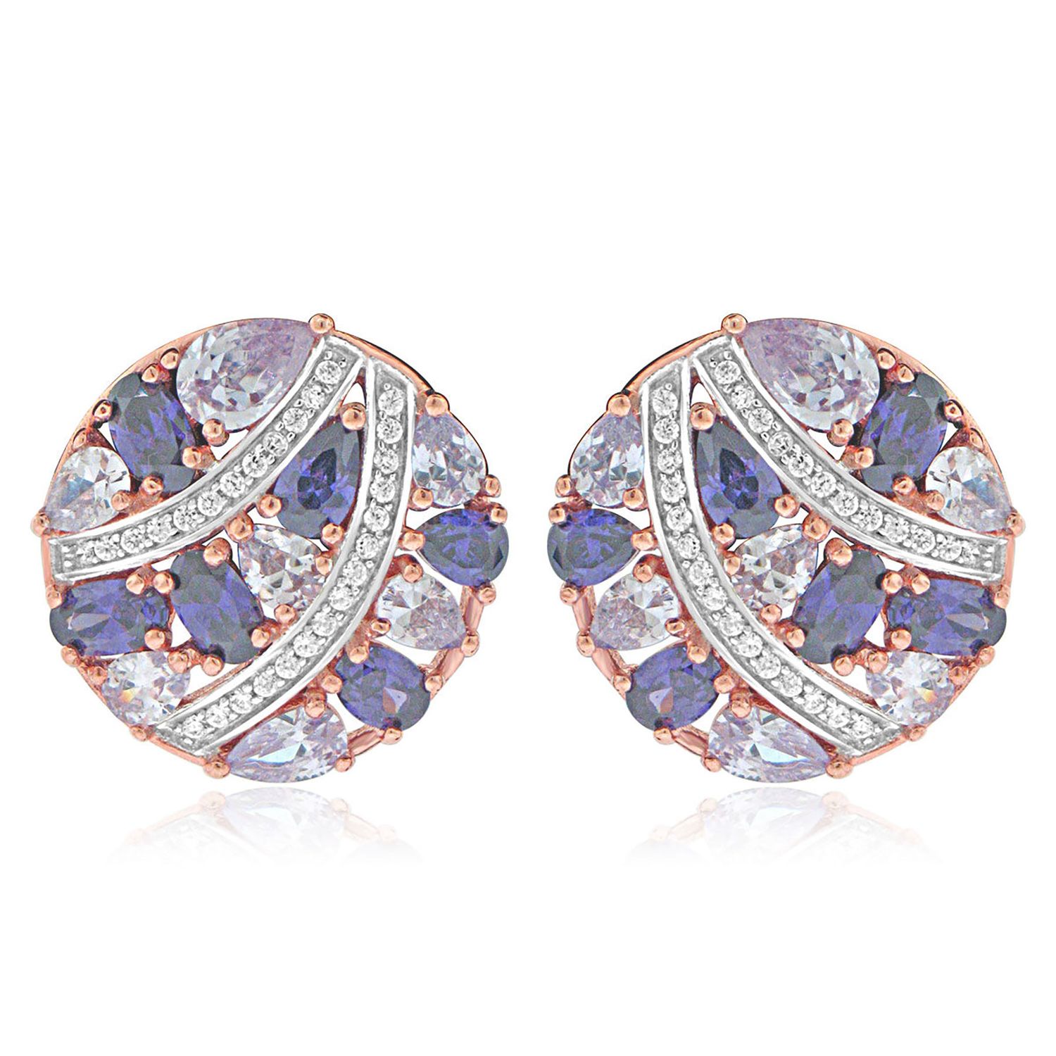 Dazzlers Sterling Silver Rose Gold Plated with Multi-Color CZ Earrings, MPN: DSE-807P
