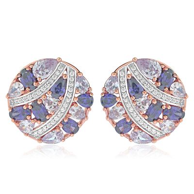 Dazzlers Sterling Silver Rose Gold Plated with Multi-Color CZ Earrings, MPN: DSE-807P