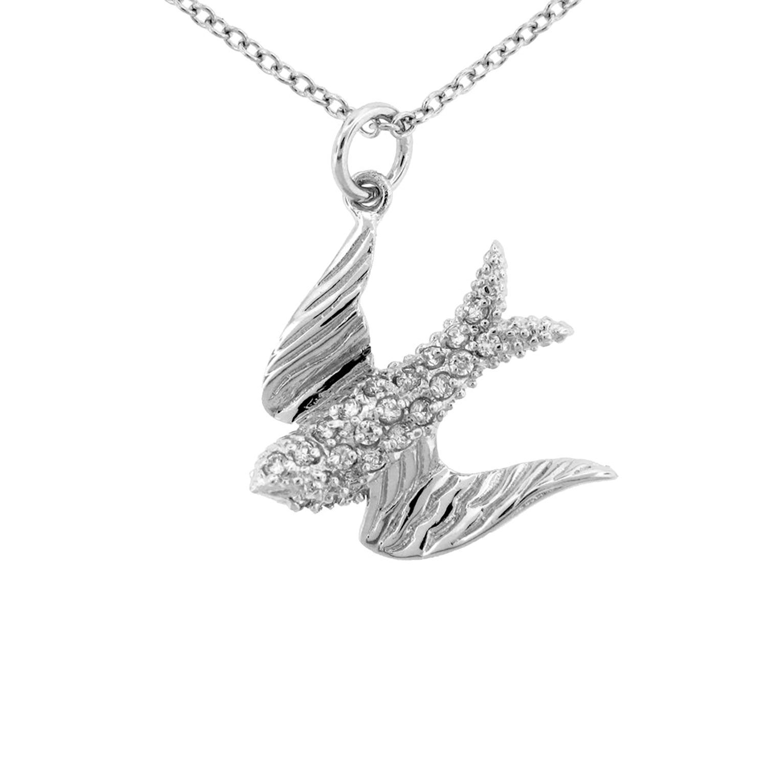 Dazzlers Sterling Silver Rhodium Plated and CZ Bird Necklace, MPN: DBN373