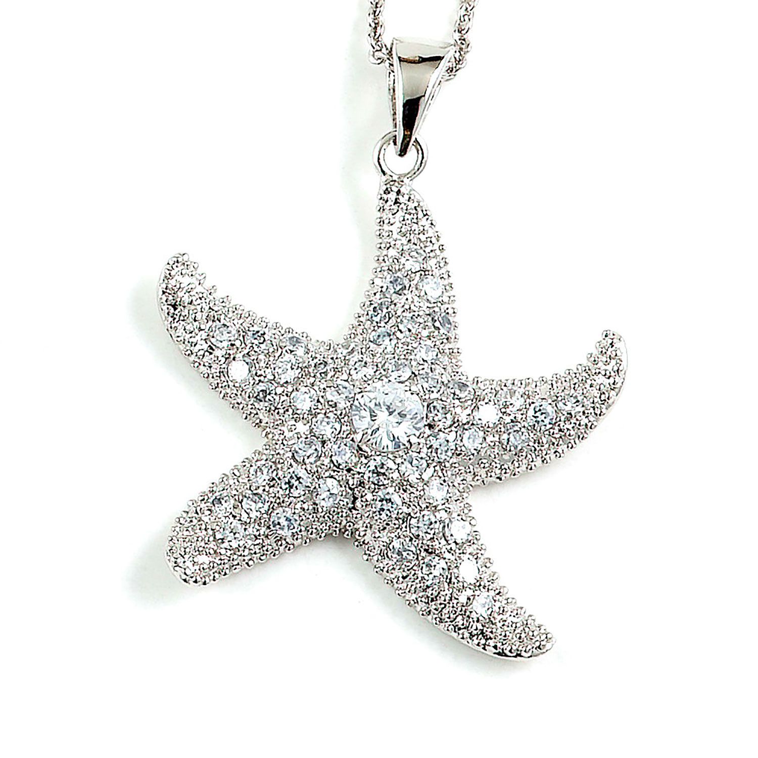 Dazzlers Sterling Silver Rhodium Plated and CZ Starfish Necklace, MPN: DBN3656