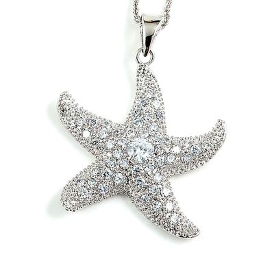 Dazzlers Sterling Silver Rhodium Plated and CZ Starfish Necklace, MPN: DBN3656