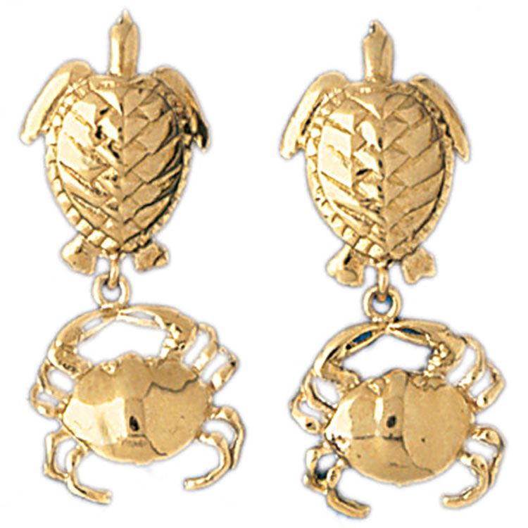 Dazzlers 14k Yellow Gold Turtle and Crab Drop Earrings, MPN: DZ-13118