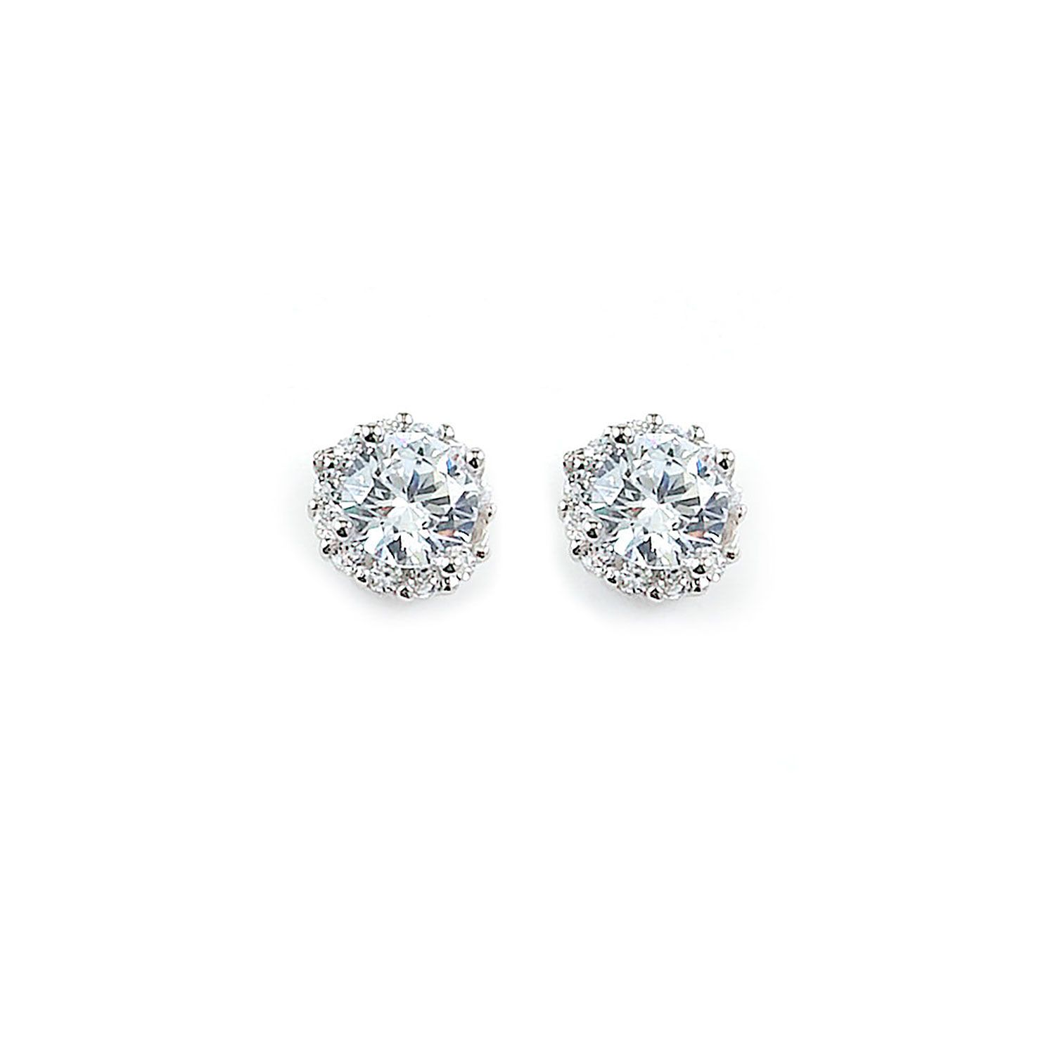 Dazzlers Sterling Silver Rhodium Plated and CZ Halo Stud Earrings, MPN: DCE-314
