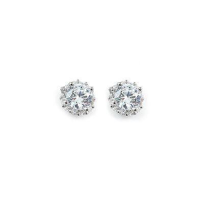 Dazzlers Sterling Silver Rhodium Plated and CZ Halo Stud Earrings, MPN: DCE-314