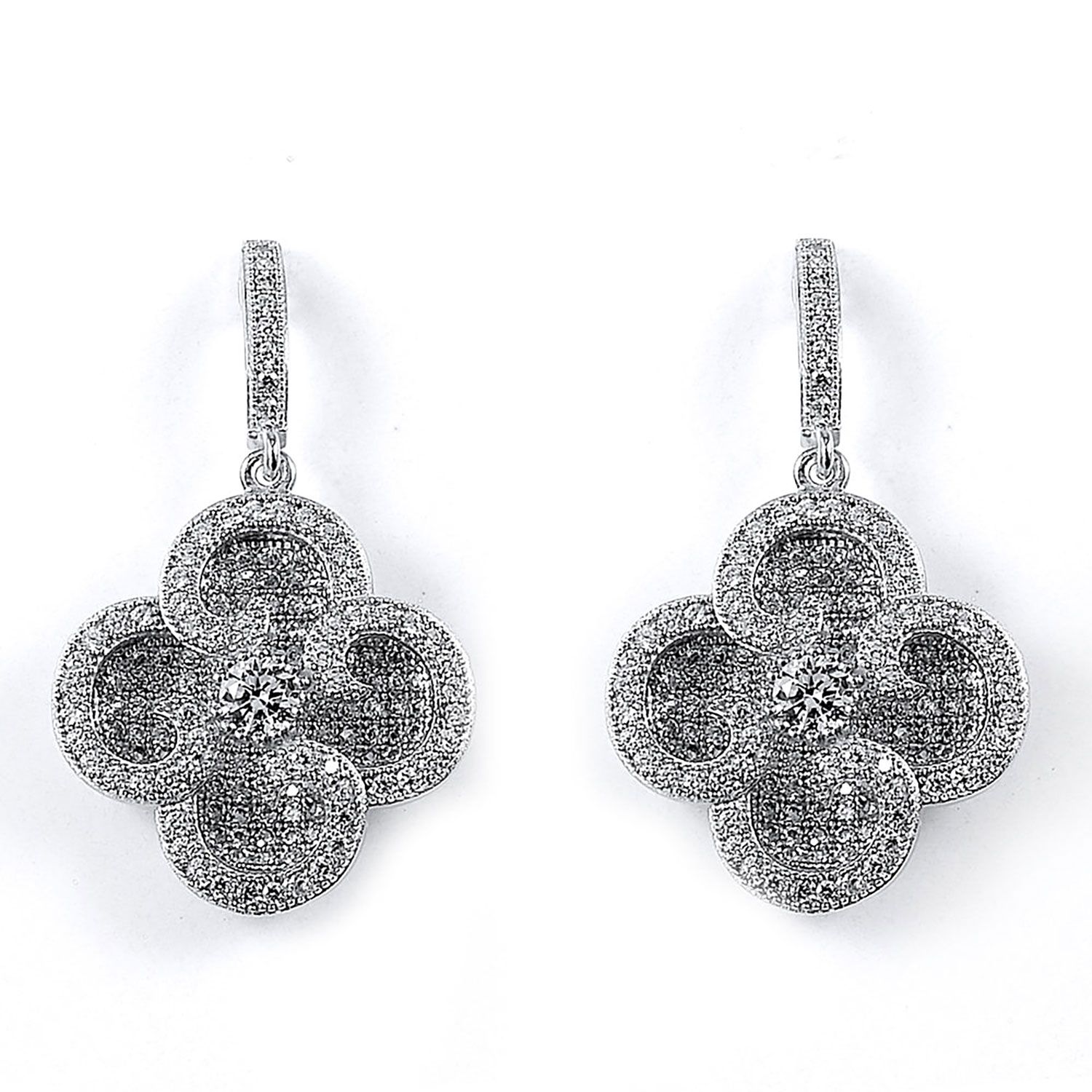 Dazzlers Sterling Silver Rhodium Plated and CZ Dangle Earrings, MPN: DME-231