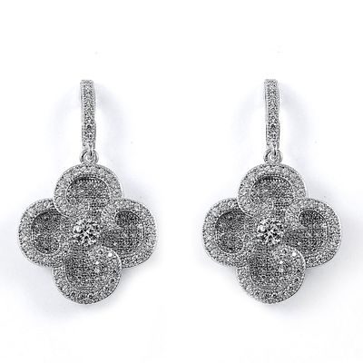 Dazzlers Sterling Silver Rhodium Plated and CZ Dangle Earrings, MPN: DME-231