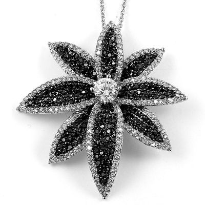 Dazzlers Sterling Silver Rhodium Plated and Black &amp; White CZ Flower Nec, MPN: DBN5557