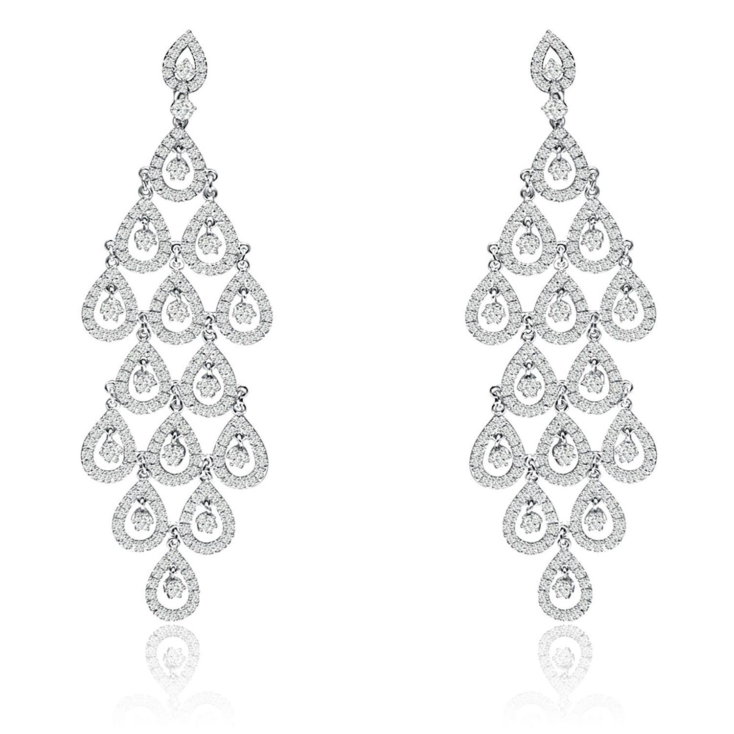Dazzlers Sterling Silver Rhodium Plated and CZ Teardrop Dangle Earrings, MPN: DCE-577