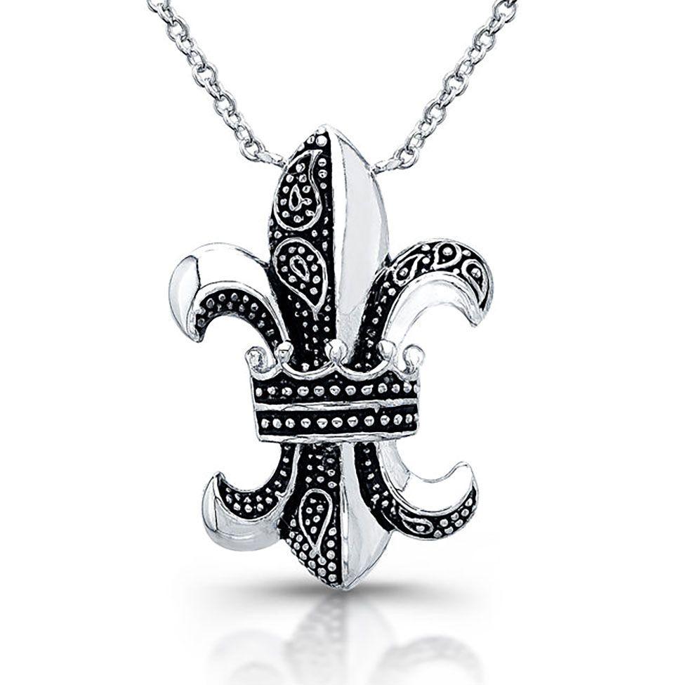 Dazzlers Sterling Silver Rhodium Plated with Enameled Fleur De Lis and CZ Necklace, MPN: DBN430