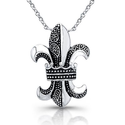 Dazzlers Sterling Silver Rhodium Plated with Enameled Fleur De Lis and CZ Necklace, MPN: DBN430