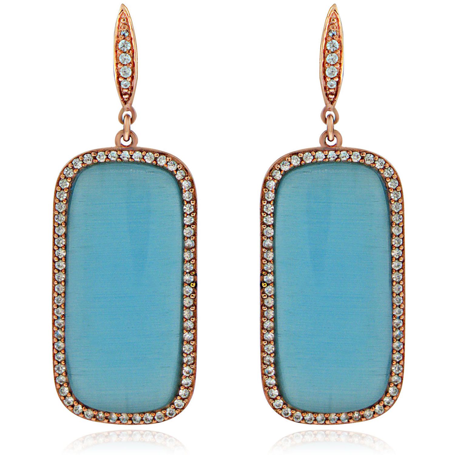 Dazzlers Sterling Silver Rose Gold Plated with Simulated Gemstone and CZ Dangle Earrings, MPN: DSE-…