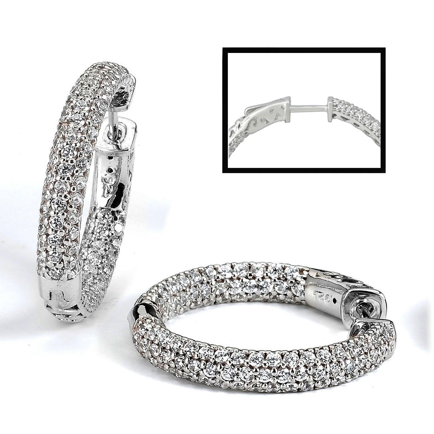 Dazzlers Sterling Silver Rhodium Plated and CZ Hoop Earrings, MPN: DCE-32