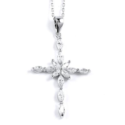 Dazzlers Sterling Silver Rhodium Plated and CZ Cross Necklace, MPN: DBN4684