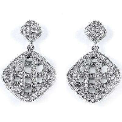 Dazzlers Sterling Silver Rhodium Plated and CZ Dangle Earrings, MPN: DME-271