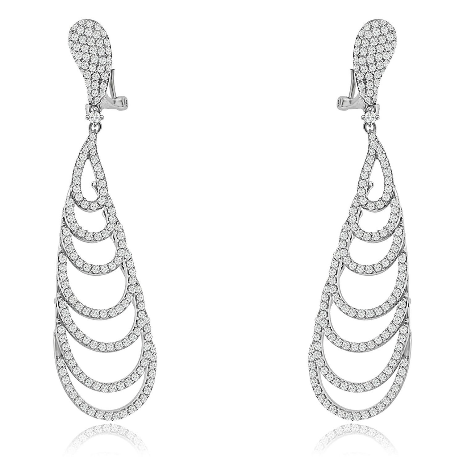 Dazzlers Sterling Silver Rhodium Plated and CZ Long Dangle Earrings, MPN: DCE-586