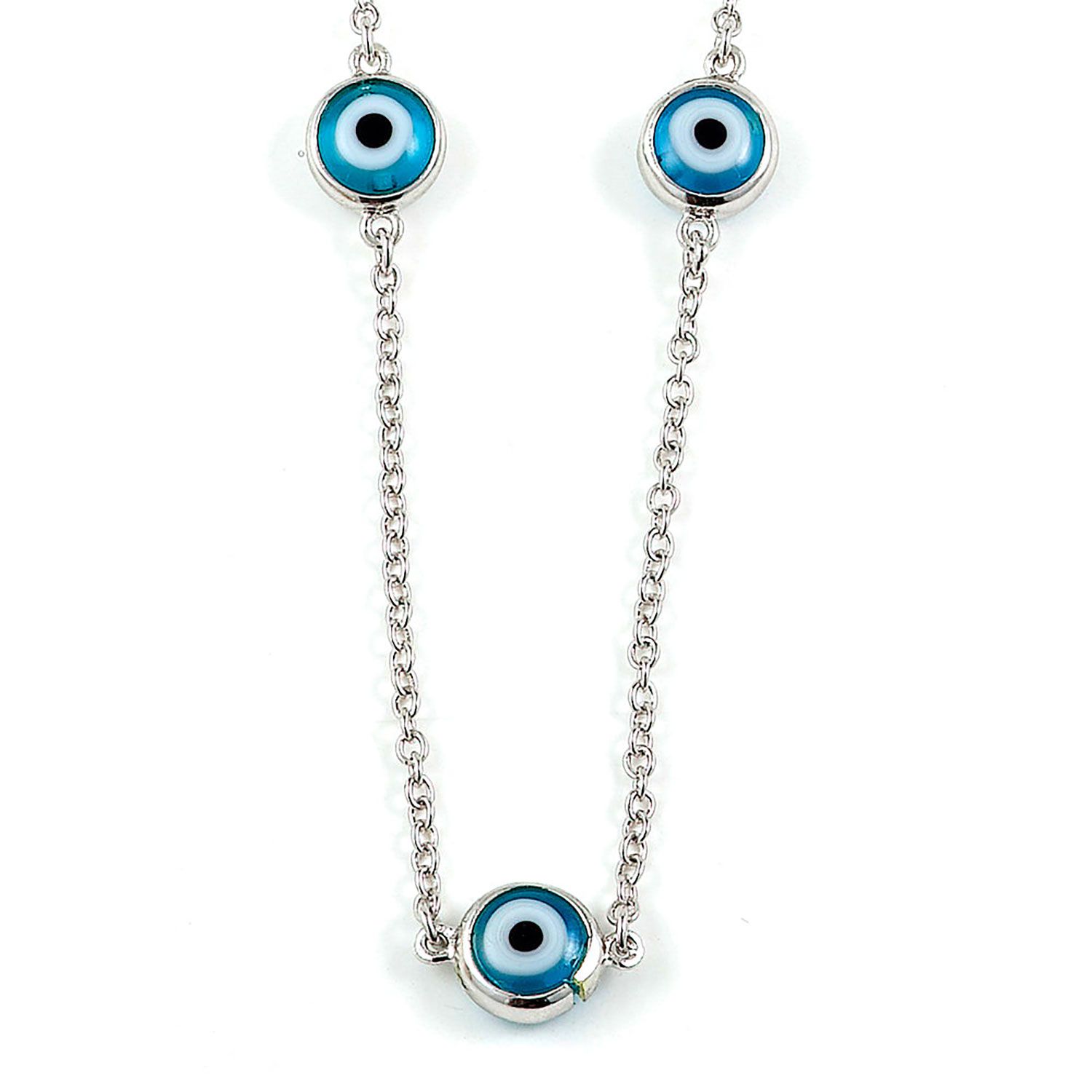 Dazzlers Sterling Silver Rhodium Plated with Simulated Sapphire and CZ Necklace, MPN: DBN2152