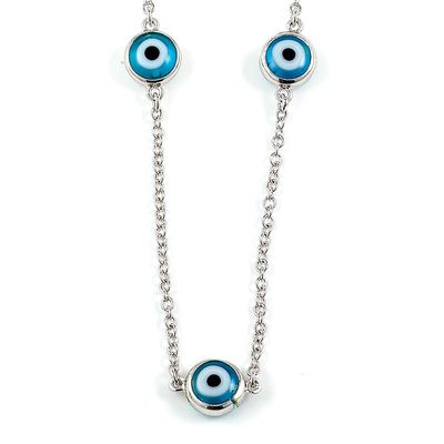 Dazzlers Sterling Silver Rhodium Plated with Simulated Sapphire and CZ Necklace, MPN: DBN2152