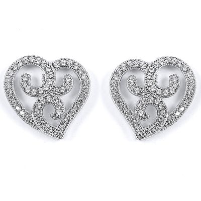 Dazzlers Sterling Silver Rhodium Plated and CZ Heart Stud Earrings, MPN: DME-220