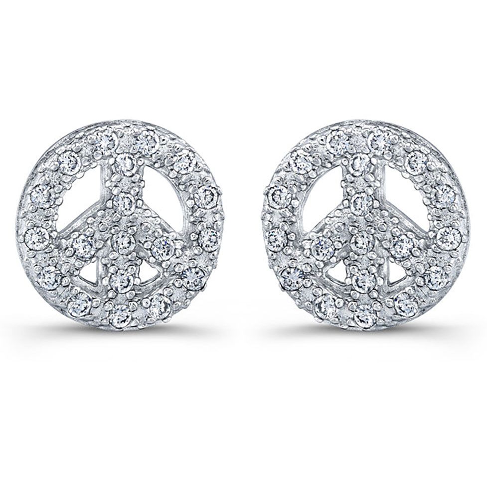 Dazzlers Sterling Silver Rhodium Plated and CZ Peace Stud Earrings, MPN: DBE329