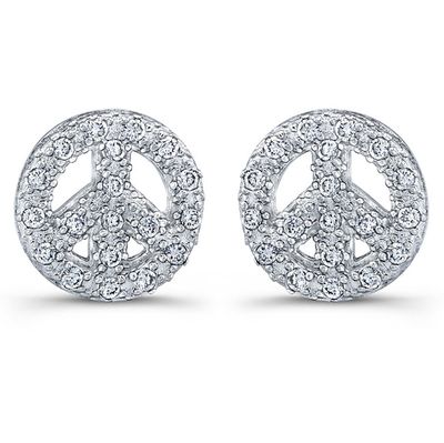 Dazzlers Sterling Silver Rhodium Plated and CZ Peace Stud Earrings, MPN: DBE329