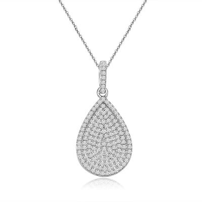 Dazzlers Sterling Silver Rhodium Plated and micro-pave CZ Pear shape Necklace, MPN: DYN-719