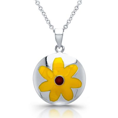 Dazzlers Sterling Silver Rhodium Plated Yellow Flower Necklace, MPN: DBN233