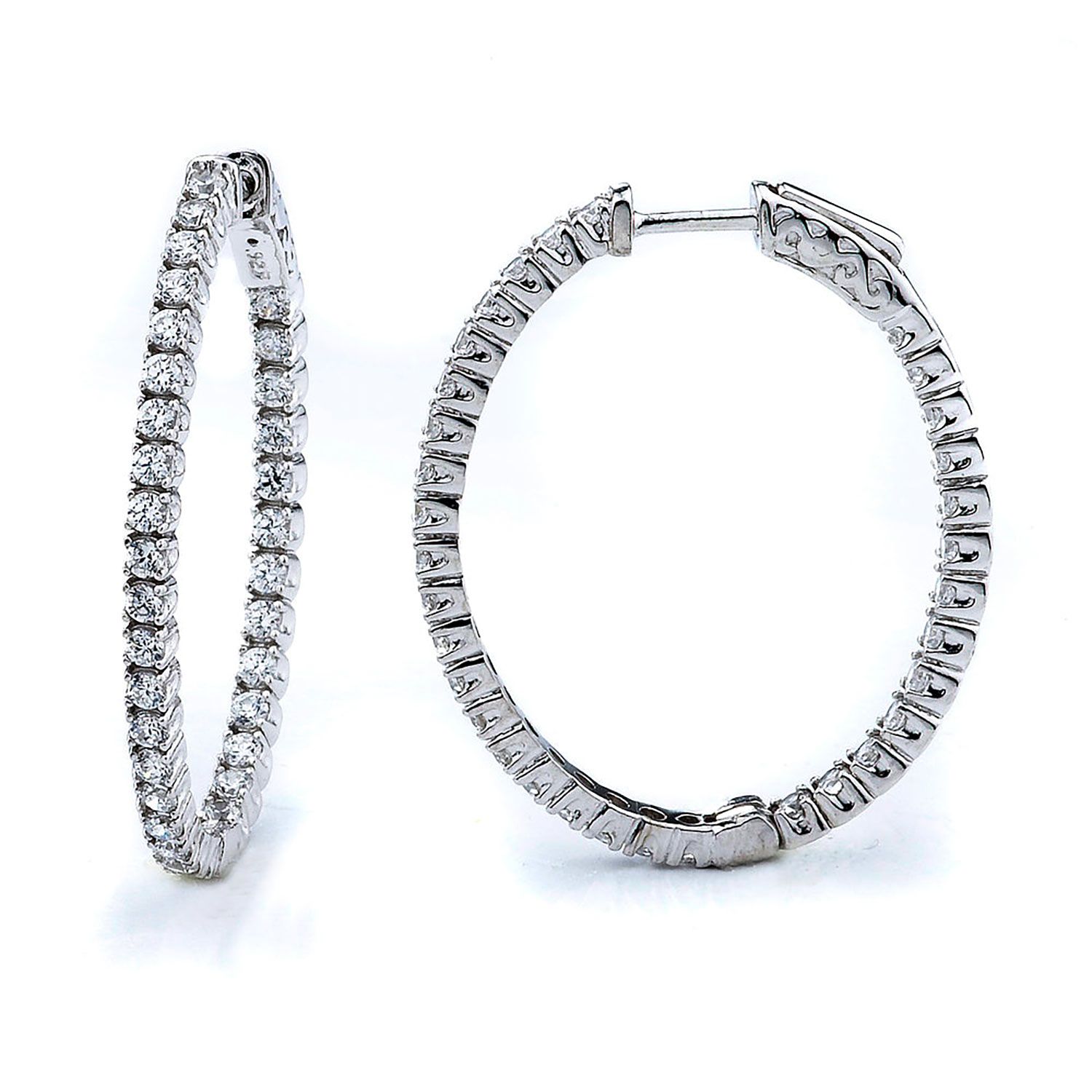 Dazzlers Sterling Silver Rhodium Plated and CZ Oval Hoop Earrings, MPN: DCE-23