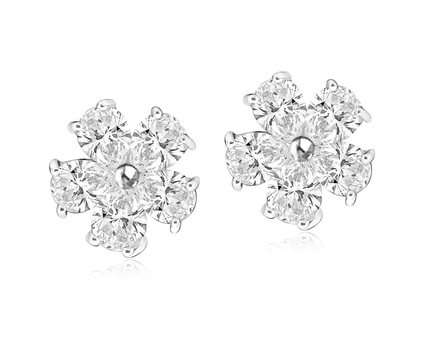 Dazzlers Sterling Silver Rhodium Plated and CZ Flower Stud Earrings, MPN: DBE010