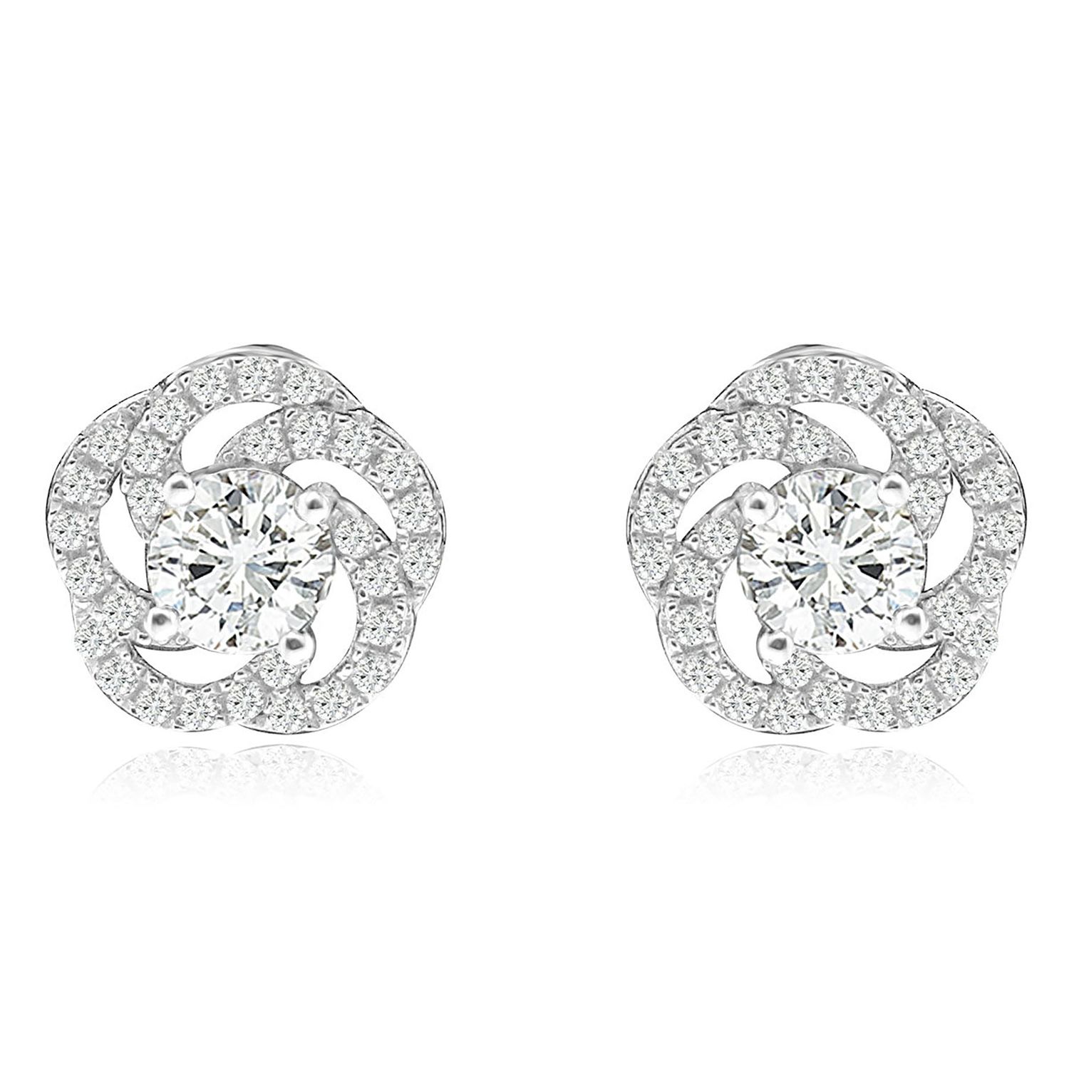 Dazzlers Sterling Silver Rhodium Plated and CZ Flower Screw Back Stud Earrings, MPN: DYE-757