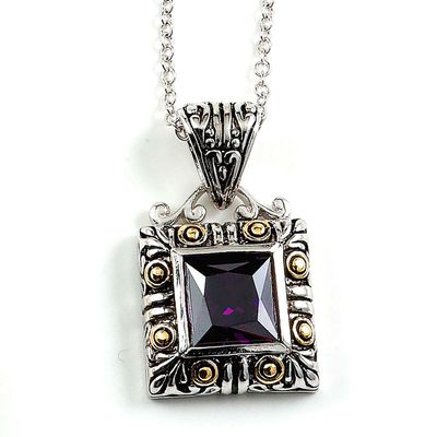 Dazzlers Sterling Silver Rhodium Plated with Simulated Amethyst Necklace, MPN: DBN86