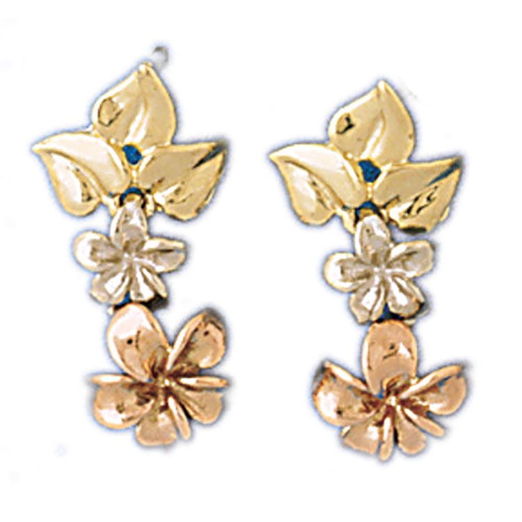 Dazzlers 14k Yellow Gold Plumeria Flower Drop Earrings, MPN: DZ-12923