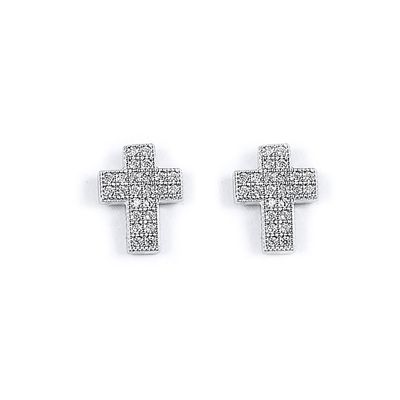 Dazzlers Sterling Silver Rhodium Plated and CZ Cross Stud Earrings, MPN: DME-285