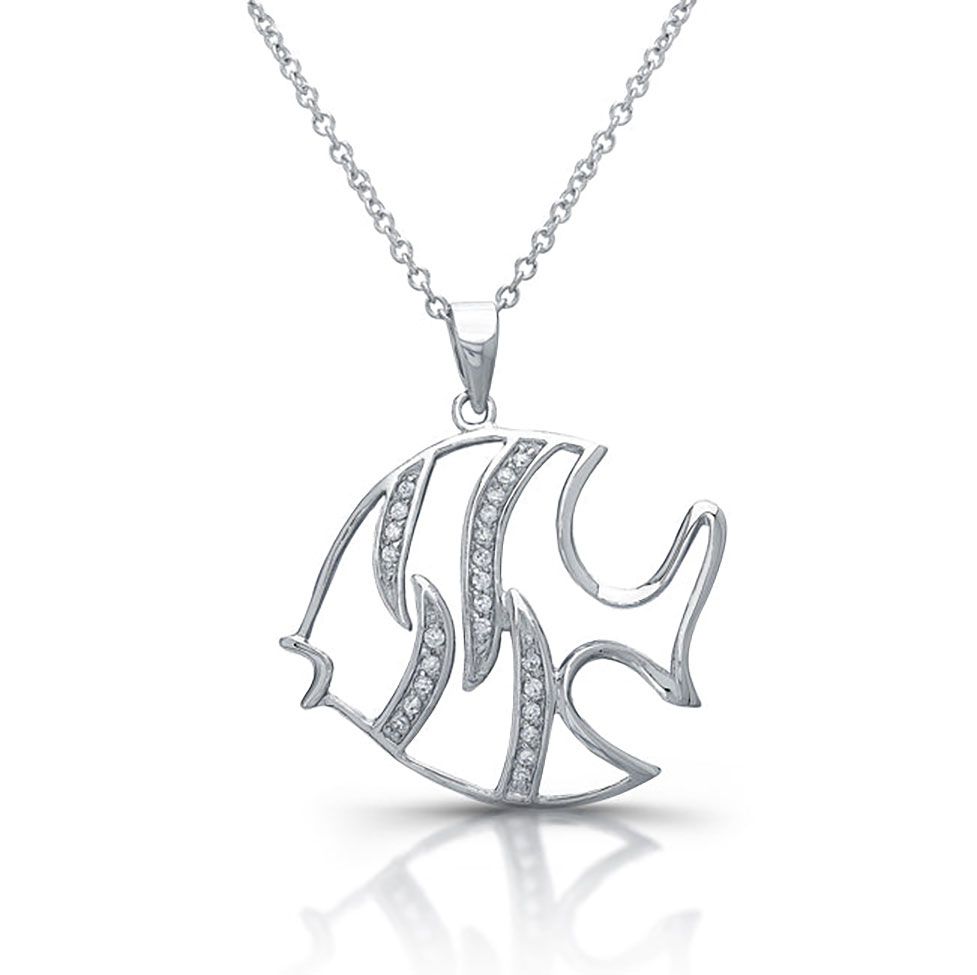 Dazzlers Sterling Silver Rhodium Plated and CZ Fish Necklace, MPN: DBN6887