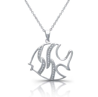 Dazzlers Sterling Silver Rhodium Plated and CZ Fish Necklace, MPN: DBN6887