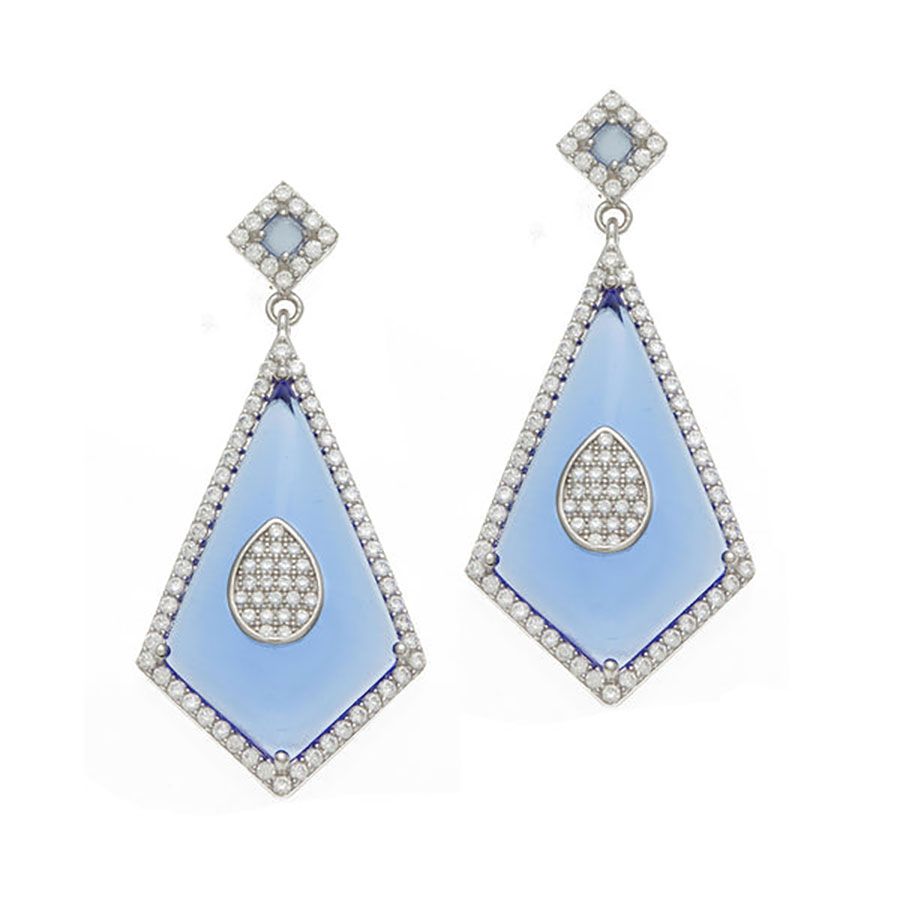 Dazzlers Sterling Silver Rhodium Plated and Simulated Sapphire/Blue Topaz stone with CZ Earrings, M…